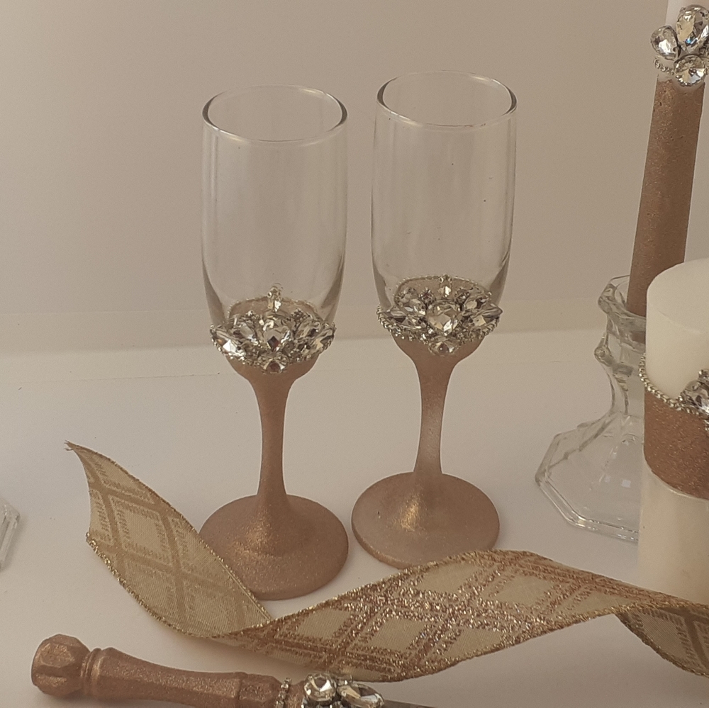 Rose gold champagne glasses